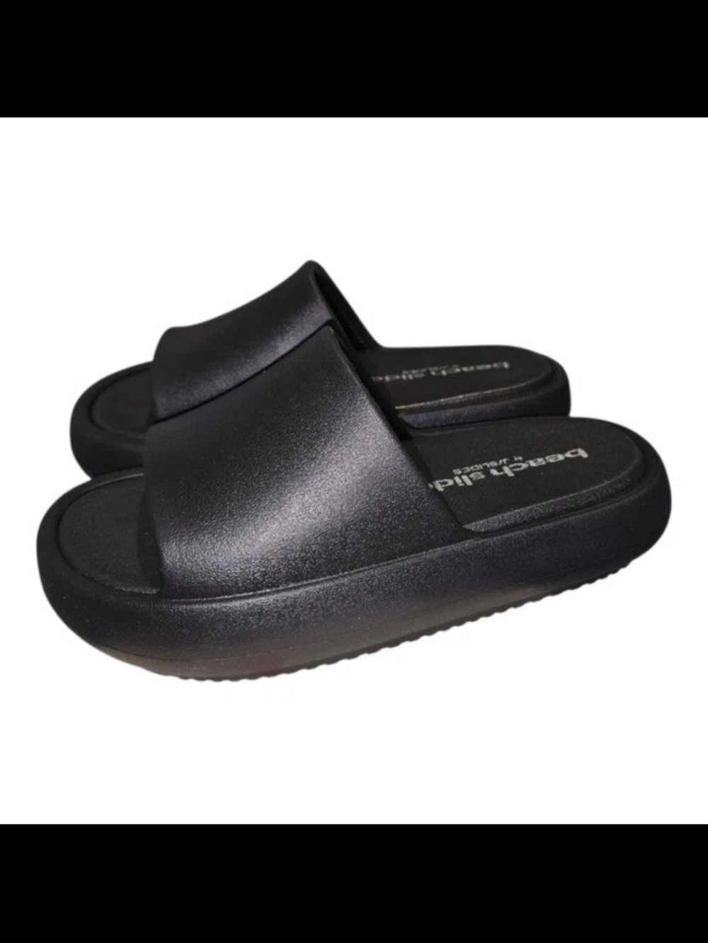 Black Slides by J/Slides Black Rubber Shoe Sole